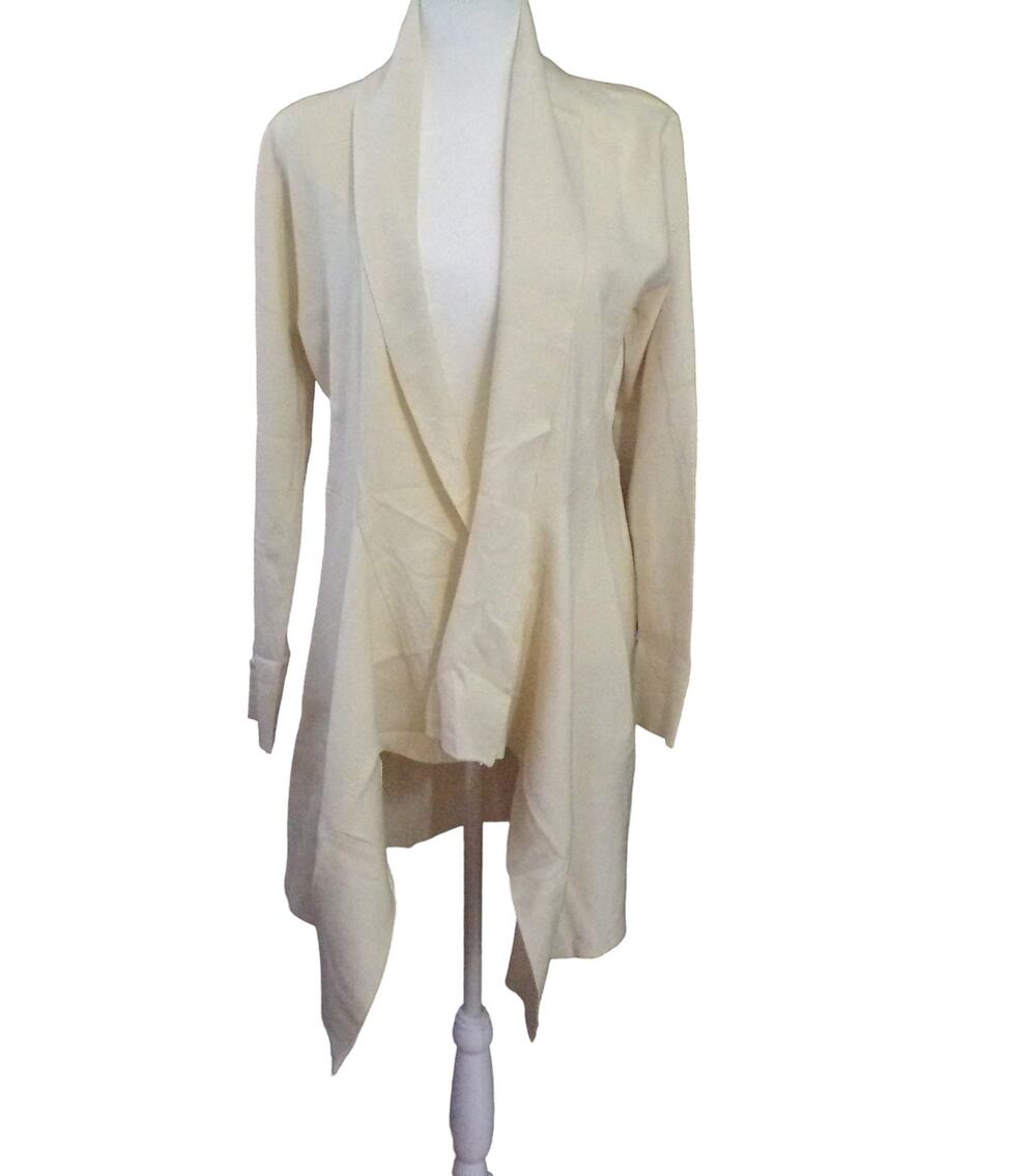 Long Waterfall Wrap Shawl Collar Sweater Cream Color Size Large Machine Wash Dry